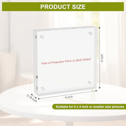 4x4 Acrylic Picture Frame 10 Pack, Clear Picture Frames Double Sided Magnetic Acrylic Frames Freestanding Photo Block Frame Desktop Display Floating Frameless Frame Stand - size: 4"x4"