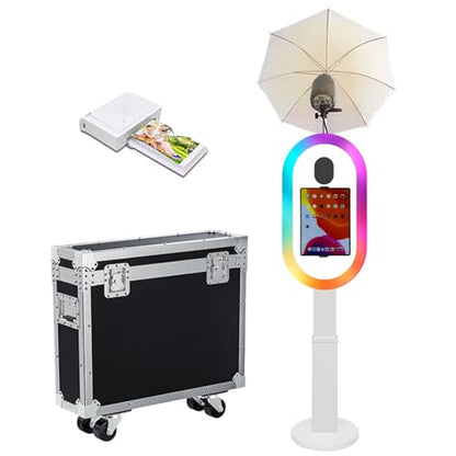 Soft-Light Umbrella Photo Booth Shell Compatible with iPad Tablet 10.2''-13'' Selfie Protable iPad Photo Booth Machine with Flight Case (White, Machine+Printer) - color: White, size: Machine+Printer
