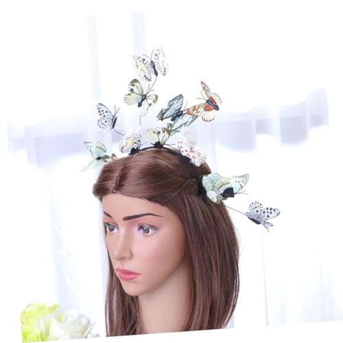 SEWACC 2pcs Butterfly Hairband Set for Women Brides, Wedding Photo Props, Plastic Headbands in Plain Blue and Neutral Colors, Bridal Hair Accessories for Photography and Special Occasions