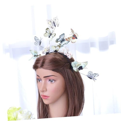 SEWACC 2pcs Butterfly Hairband Set for Women Brides, Wedding Photo Props, Plastic Headbands in Plain Blue and Neutral Colors, Bridal Hair Accessories for Photography and Special Occasions