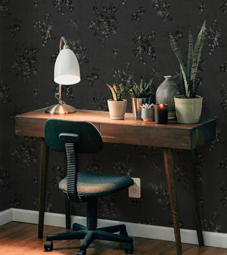 Black Peel and Stick Wallpaper Silk Embossed Floral Contact Paper for Cabinets Drawer Furniture Textured Flower Removable Wallpaper for Kitchen Bathroom Waterproof Thicken Vinyl 512inL 17.7inW - color: Black, size: 17.7" x 511"