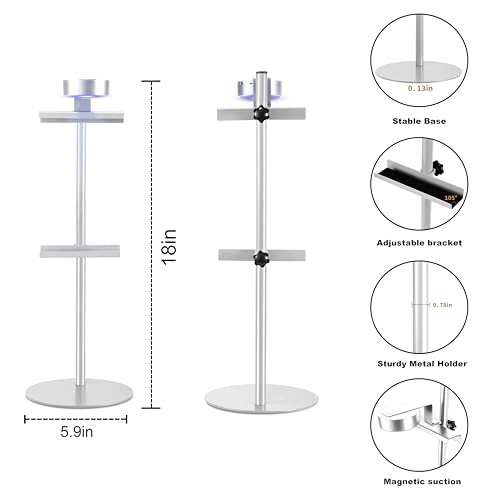 Adjustable Desktop Photo Frame Stand with Magnetic Wall Painting Light, Holds Picture Frames up to 18 Inch,with Rechargeable Battery,Metal Vertical Stand with 3 Color Temperature & 13RGB Poster Lights, for Displaying Picture Frames, Artworks (1Pack, Silve