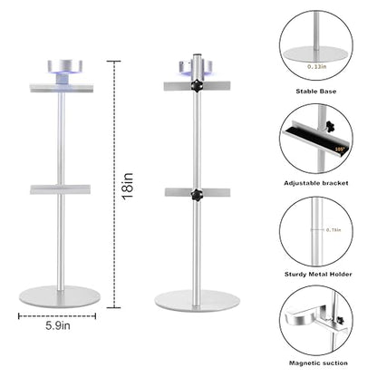 Adjustable Desktop Photo Frame Stand with Magnetic Wall Painting Light, Holds Picture Frames up to 18 Inch,with Rechargeable Battery,Metal Vertical Stand with 3 Color Temperature & 13RGB Poster Lights, for Displaying Picture Frames, Artworks (1Pack, Silve