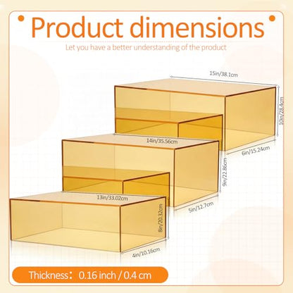 3 Pack Extra Large Acrylic Risers - 15”, 14”, 13” Gold Display Stands with Hollow Bottoms, Cube Buffet Riser Boxes Nesting for Dessert Food Catering Buffet Display Party Supplies - color: Gold, size: 15”,14”,13”