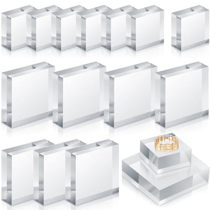 Remerry 16 Pcs Clear Acrylic Blocks Square Display Block Clear Polished Cube Acrylic Jewelry Display Stand Ring Showcase Holder Base(2 x 2 x 1 Inch, 4 x 4 x 1 Inch) - size: 2 x 2 x 1 Inch, 4 x 4 x 1 Inch