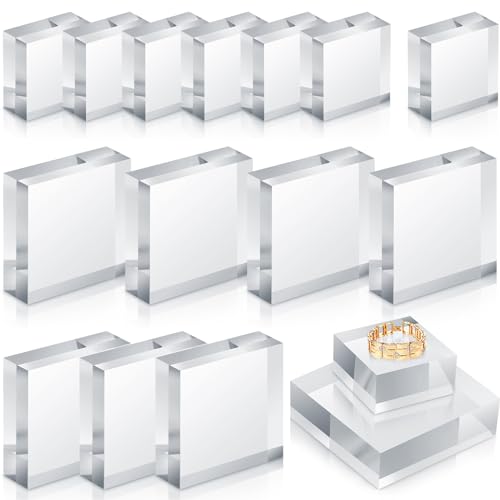 Remerry 16 Pcs Clear Acrylic Blocks Square Display Block Clear Polished Cube Acrylic Jewelry Display Stand Ring Showcase Holder Base(2 x 2 x 1 Inch, 4 x 4 x 1 Inch) - size: 2 x 2 x 1 Inch, 4 x 4 x 1 Inch