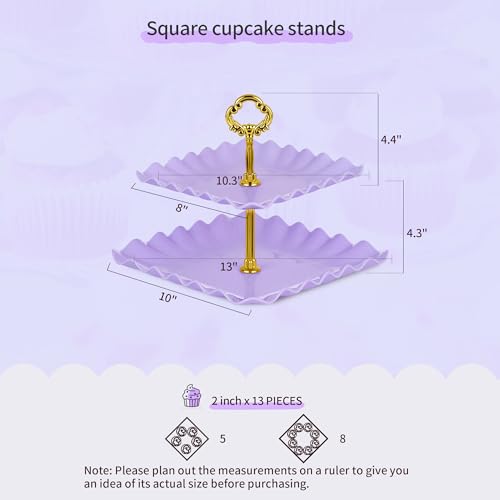 Pack of 11 NWK Cake Stand Set, with 3 x Two-Tier and 3 x Three-Tier Cupcake Stands, 4 x Appetizer Trays, 1 x Tablecloth for Birthday Bridal Baby Shower Party (Purple) - color: Purple