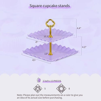 Pack of 11 NWK Cake Stand Set, with 3 x Two-Tier and 3 x Three-Tier Cupcake Stands, 4 x Appetizer Trays, 1 x Tablecloth for Birthday Bridal Baby Shower Party (Purple) - color: Purple