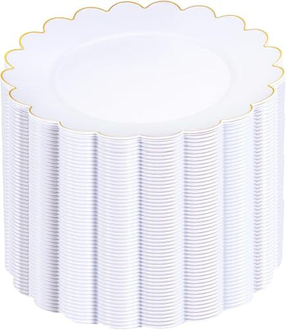 SUT 72Pcs Plastic Plates-7.5inch White Dessert Plates with Gold Trim, White Disposable Plates, Disposable Plates,Fancy Plastic Plates, Heavy Duty Plastic Plates for Parties - color: White Gold, size: 7.5 Inch