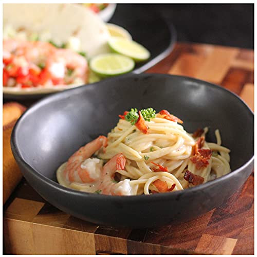 RoRo 8" Handmade Ceramic Pasta Bowls – Matte Black, Set of 2 Artisan Serving Bowls, Perfect for Pasta, Salad, Cereal, Noodles, Microwave, Oven & Dishwasher Safe - size: Bowl x 2