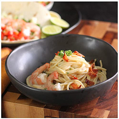 RoRo 8" Handmade Ceramic Pasta Bowls – Matte Black, Set of 2 Artisan Serving Bowls, Perfect for Pasta, Salad, Cereal, Noodles, Microwave, Oven & Dishwasher Safe - size: Bowl x 2