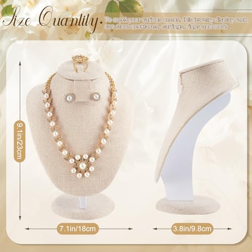 Youyole 3 Pcs Linen Jewelry Display Necklace Earrings Ring Display Stand Jewelry Bust/mannequin for Selling and Shows - color: Linen Color, size: Linen