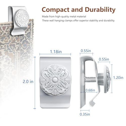 Tapestry Wall Hanging Clamps 4 Pack 1.2x2.0 Textile Art Decoration Hangers Metal Clips for Hanging Rugs Carpet Display(White) - color: White