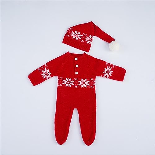 Christmas Newborn Baby Photo Shoot Props Outfits Crochet Clothes Santa Claus Red Hat Pants Photography Props - color: Red C