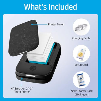 HP Sprocket Portable 2x3 Inch Instant Photo Printer (Black Noir) Print Pictures on Zink Sticky-Backed Paper From Your iOS & Android Device - color: Black, style: Printer