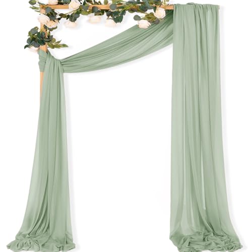 MLMC Sage Green Wedding Arch Draping Fabric 1 Panel 29" x 20 FT Extra Long Gauze Drapes Sheer Backdrop Curtains 6.6 Yards Outdoor Drapery Panels for Wedding Ceremony Party Ceiling Decoration - color: Sage Green
