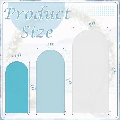 SmoothNovelty Set of 3 Wedding Arch Cover 4ft/5ft /6ft Spandex Fitted Wedding Arch Stand Covers 2 Sided Round Top Backdrop for Birthday Party Baby Shower Ceremony Banquet(Lake Blue, White, Sky Blue) - color: Lake Blue, White, Sky Blue