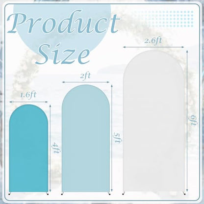 SmoothNovelty Set of 3 Wedding Arch Cover 4ft/5ft /6ft Spandex Fitted Wedding Arch Stand Covers 2 Sided Round Top Backdrop for Birthday Party Baby Shower Ceremony Banquet(Lake Blue, White, Sky Blue) - color: Lake Blue, White, Sky Blue