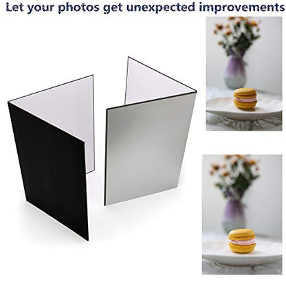 (2 PCS) Light Reflector 3 in 1 Photography Reflector Cardboard,A3 (17x12 Inch) Size Folding Light Diffuser Board for Still Life, Product and Food Photo Shooting - Black, Silver and White, 2 Pack - size: A3
