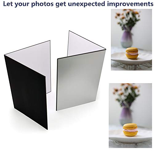 (2 Pcs) Light Reflector 3 in 1 Photography Reflector Cardboard, A4 (12x8 Inch) Size Folding Light Diffuser Board for Still Life, Product and Food Photo Shooting - Black, Silver and White, 2 Pack - size: A4