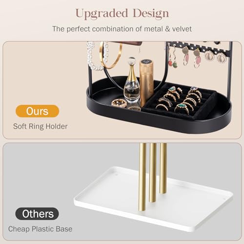ProCase Jewelry Organizer Tower, 10 Hooks Jewelry Storage Rack Tree Holder Stand with Velvet Ring Display Tray for Necklaces Bracelets Earrings Rings Watches -Black - color: Balck