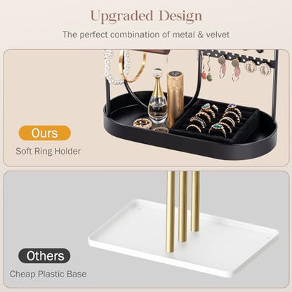 ProCase Jewelry Organizer Tower, 10 Hooks Jewelry Storage Rack Tree Holder Stand with Velvet Ring Display Tray for Necklaces Bracelets Earrings Rings Watches -Black - color: Balck