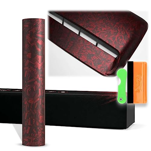 12"x60" (1FTx5FT) PET Marble Forged Carbon Fiber Textured Matte Red Vinyl Wrap Auto Car Sticker Decal Film Sheet Bubble Free Air Release Technology with Tool Kit - size: 12"x60" (1FTx5FT)