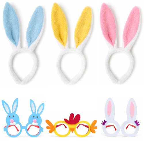 Easter Headbands and Glasses Set, 6PCS Bunny Ear Headbands & Funny Easter Glasses, Cute Photo Props for Easter - color: B