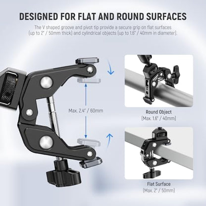 NEEWER Magic Arm Camera Mount, Overhead Desk Phone Mic Stand Holder, 22" Articulating Boom Arm C Clamp 1/4" 3/8" Threads for ARRI for Microphone Webcam Action Camera Video Light, Cleaning Cloth, UA057 - style: UA057 w/Cleaning Cloth