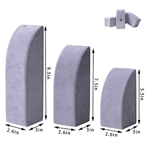 3Pcs/Set Necklace Display Stand For Selling Velvet Jewelry Holder Organizer Pandent Rack for Show (Gray Velvet) - color: Gray Velvet