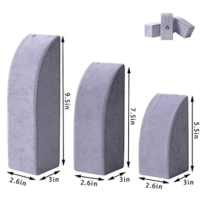3Pcs/Set Necklace Display Stand For Selling Velvet Jewelry Holder Organizer Pandent Rack for Show (Gray Velvet) - color: Gray Velvet