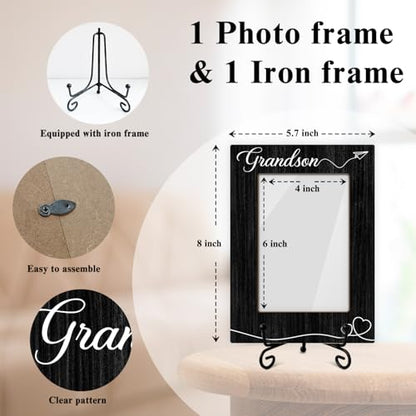 Grandson Picture Frame, Frame Gifts for Christmas Birthday, Grandson 4 x 6 Picture Frame with Stand for Tabletop Display, Grandparents Gifts (Black Vertical) - color: Frame13