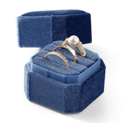 3 Slots Ring Box Velvet Ring Gift Box Wedding Day For Proposal, Engagement, Wedding, Mother's Day, Valentine's Day (Blue) - color: Blue