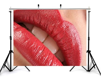 10x8ft Glossy Red Lips Backdrop Beauty Makeup Scene Photography Background for Cosmetic Party Decorations Tapestry Banner Photo Booth Props - size: 10x8ft