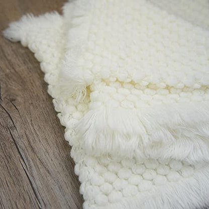Zeroest Baby Photography Props Basket Braid Wool Wrap Newborn Photo Shoot Baskets Filler Posing Stuffer Background Blanket (White) - color: White