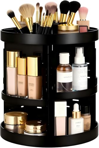 HBlife Extra Large 360 Rotating Makeup Organizer Adjustable Carousel Large Capacity Revolving Perfume Organizer Skincare Organizers Cosmetic Storage Spinning Holder for Vanity, Black - color: Black, size: X-Large