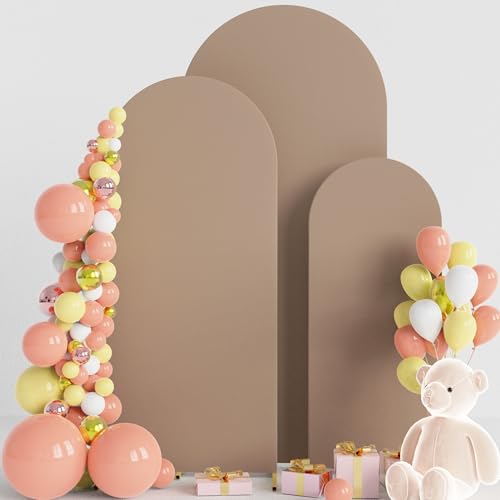 Wokceer Wedding Arch Backdrop Cover 6FT, 5FT, 4FT Set of 3 Spandex Fitted Nude Brown Arch Covers for Round Top Chiara Arch Backdrop Stands Cover for Birthday Party Ceremony Decor - color: Nude Brown, size: 4FT, 5FT, 6FT