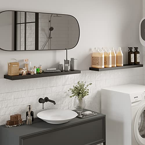 BAMEOS Floating Shelves,40 in W x 8in D Wall Mounted Wooden Shelves with Invisible Brackets Set of 2, Hanging Wall Shelves Decoration for Bedroom, Bathroom, Living Room and Kitchen - color: Black, size: 40x7 2Pcs