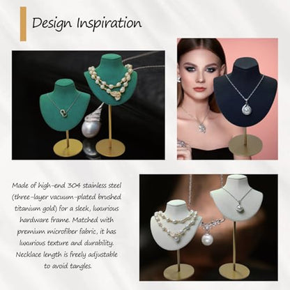 Necklace Display Stand For Selling Velvet Chain Jewelry Bust Holder Organizer With Stainless Steel Stand Jewelry Display - color: Green-7.08in