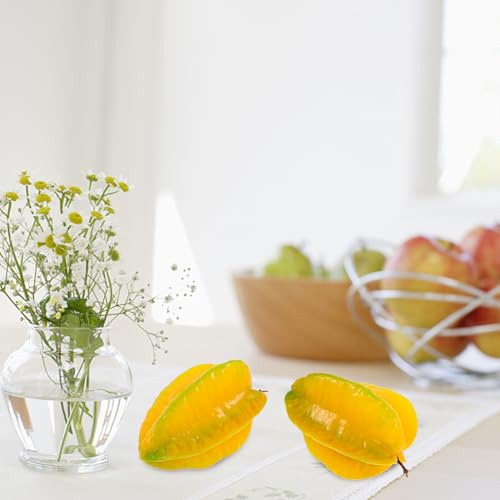 Simulated Starfruit Artificial Fruit Decoration 2pcs Plastic Fake Fruit Prop Photography Home Décor Model for Display and Window Styling