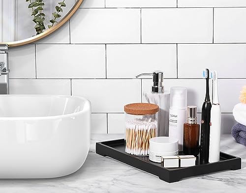 Luxspire Vanity Tray, Bathroom Tray Toilet Tank Storage Tray, Resin Kitchen Sink Trays, Vanity Countertop Organizer for Candles Soap Towel Perfume Holder Dish Decorative Serving Trays -Large- Black - color: C - Black, style: Large