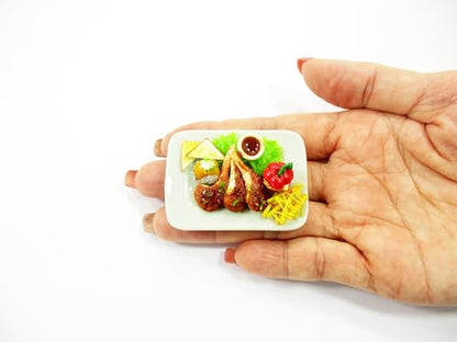 1:6 Dollhouse Miniatures Food Steak Lamb Leg Baked Potato On Plate Supply 14676