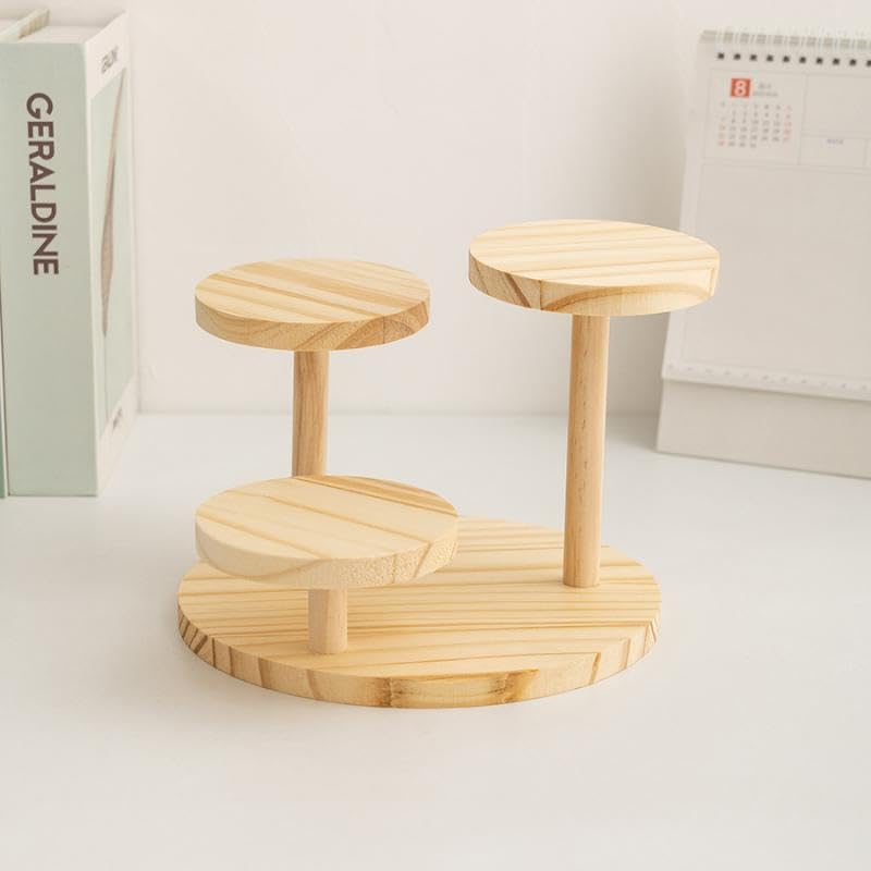 Wood Riser Display Stand Multi Tier Desktop Makeup Organizer Decor Wooden Base Display Rack for Mini Doll Jewelry