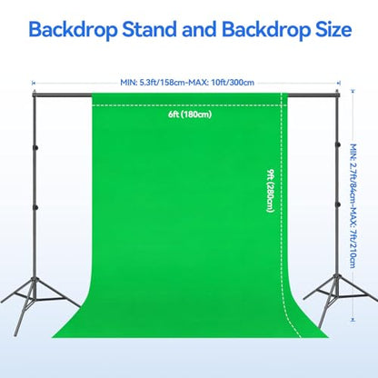 EMART 7 x 10ft Green Screen Backdrop Kit with Tripod Stand, Photography Background Support System with 6 x9ft 100% Cotton Muslin Chromakey Backdrop for Photo Studio, Video Shooting, Live Streaming - size: 7*10ft Stand/6*9ft Backdrop
