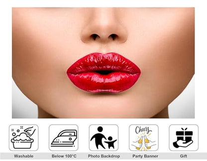 5x4ft Glossy Red Lips Backdrop Beauty Makeup Photography Background for Party Cosmetic Fashion Event Decorations Tapestry Photo Booth Props - size: 5x4ft