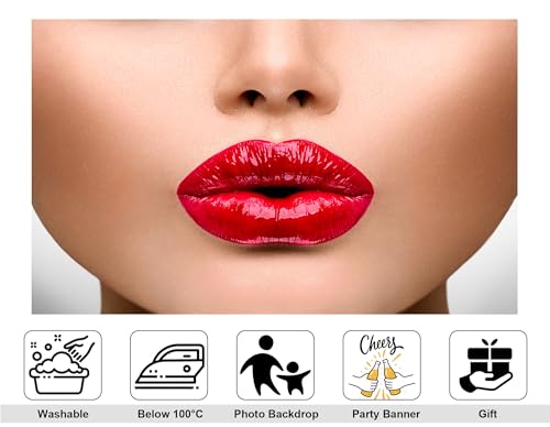 5x4ft Glossy Red Lips Backdrop Beauty Makeup Photography Background for Party Cosmetic Fashion Event Decorations Tapestry Photo Booth Props - size: 5x4ft