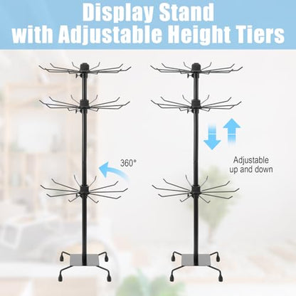 2 Pcs Jewelry Rack, Rotating Jewelry Stands with Hooks, Adjustable Display Holder Organizer, Metal Display Stand for Earrings, Necklace & Bracelet, Vendor Booth Accessories (Black)