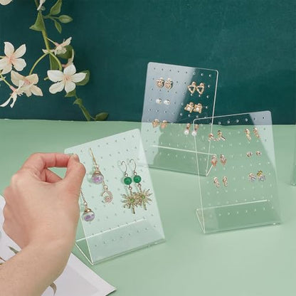 PH PandaHall 4 Pack Earring Holder, 42 Holes Small Ear Studs Display Stand L-Shape Earrings Jewelry Show Rack Stand Organizer Plastic Display Showcase 2.3 x 3.5 x 1.5 Inch