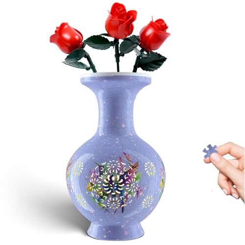 3D Puzzles Vase for Adults, 200 Pieces Plastic DIY Unique Flower Vase with LED Light House Warming Gift Birthday Gifts for Flower Arrangements and Home Decor,Crafts for Adults - color: C-lavender Purple