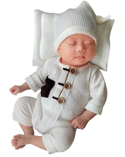 Newborn Photography Outfits Boy Girl Baby Photo Romper Knit Bodysuit Outfit Prop - color: White